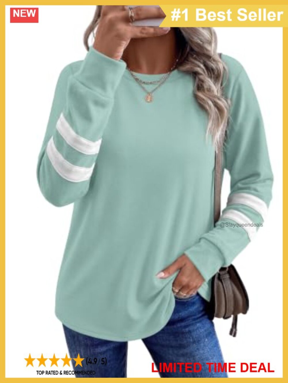 Lightweight Crewneck Color Block Tunic Sweatshirt Long Sleeve Cozy Layer